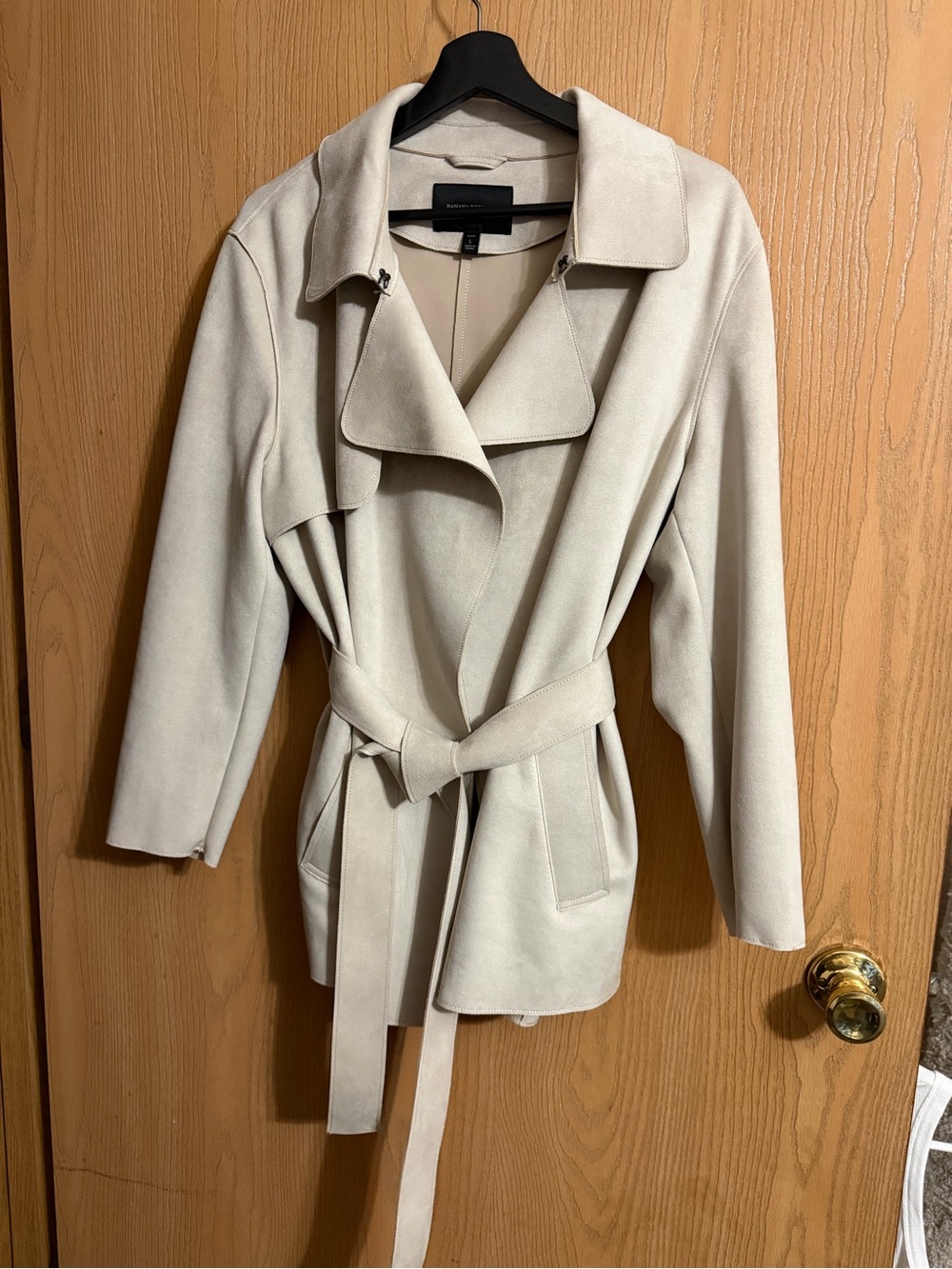 Banana Republic Short Tie Waist Vegan Suede Trench Coat Petite L Sellenite